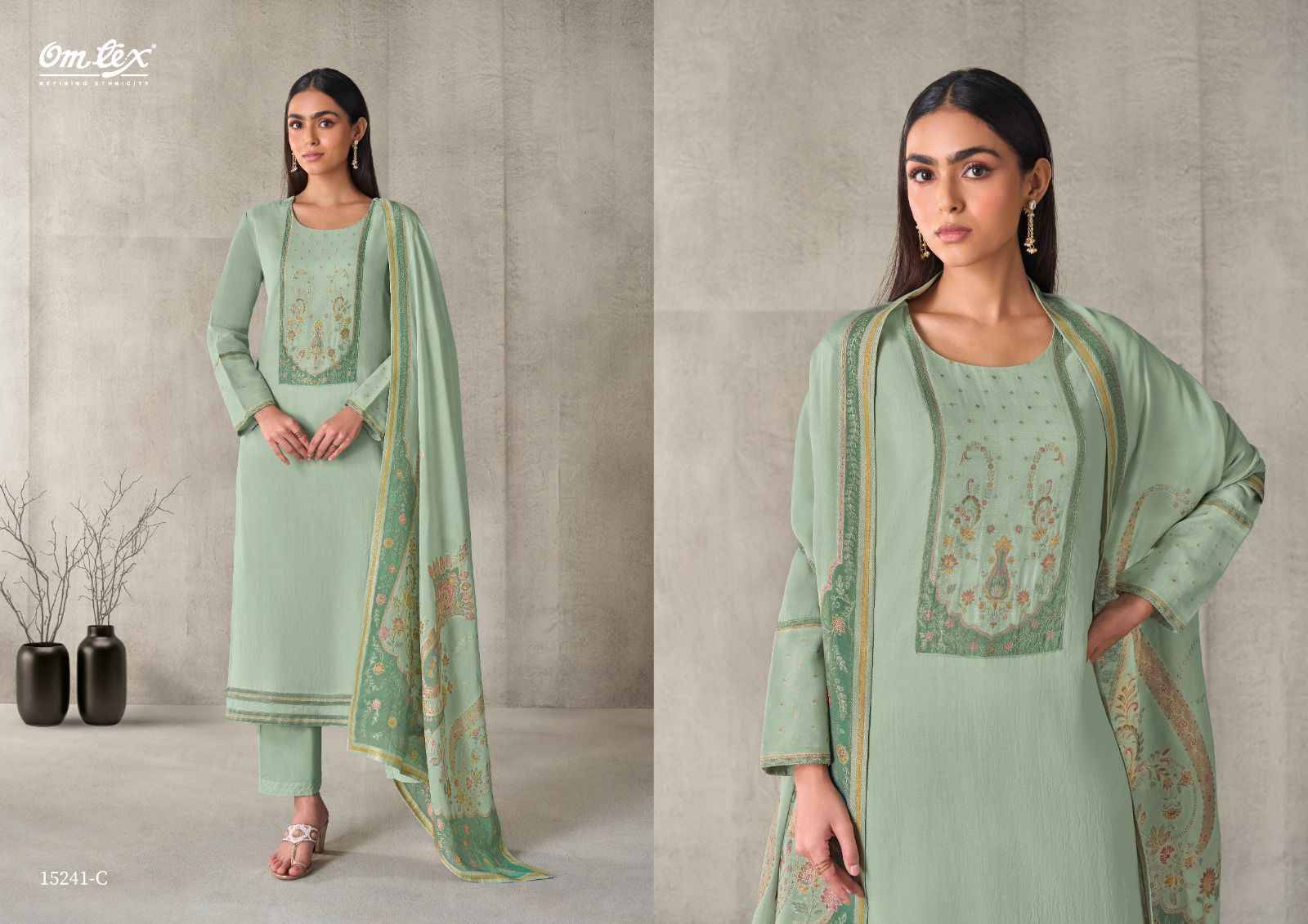 AARVIYA 15241 Series By Om Tex Beautiful Festive Suits Stylish Colorful Fancy Casual Wear & Ethnic Wear MAL CHANDERI SILK DIGITAL Dresses At Wholesale Price